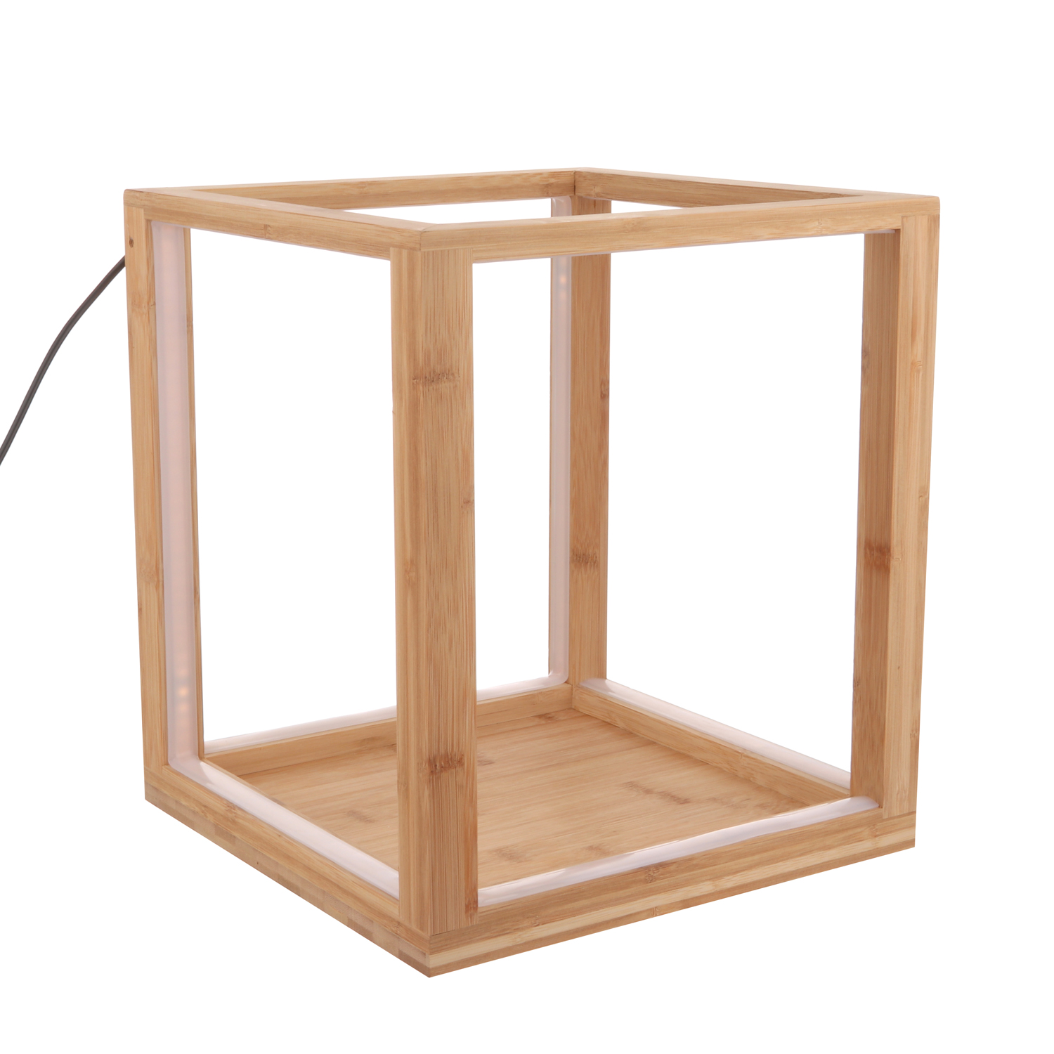 Lampada cubo con LED in legno, 33x29x29 cm