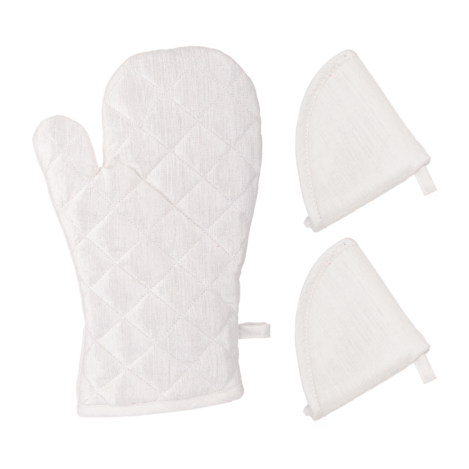 Set guanto e 2 presine Lurex Argento